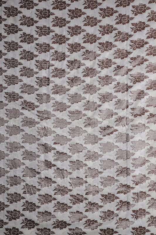 White Floral Pure Jute Dyeable Banarasi Jacquard Fabric