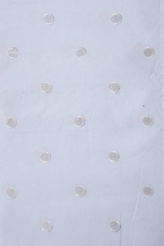 White Thread Polka Embroidery Work On White Organic Cotton Fabric