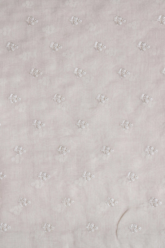 White Thread Small Floral Motif Embroidery On Cream Pure Banarasi Chanderi Silk Fabric