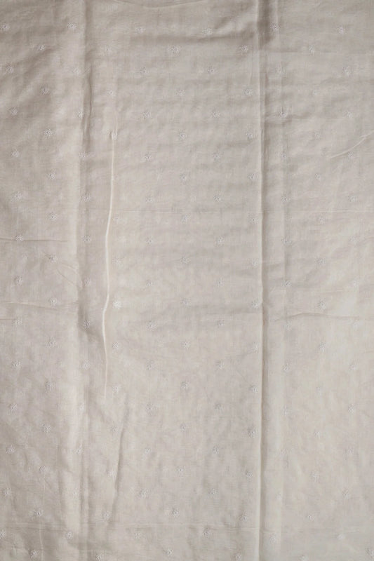 White Thread Small Motif Embroidery On Cream Pure Banarasi Chanderi Silk Fabric