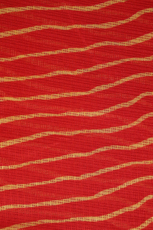Yellow And Dark Orange Leheriya Print On Kota Doria Fabric