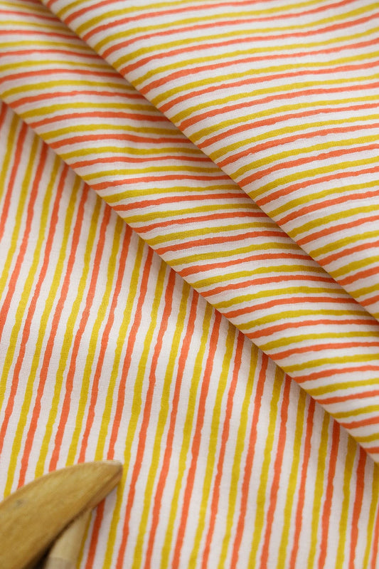 Yellow and Orange Stripes Screen Print on organic Cotton Fabric