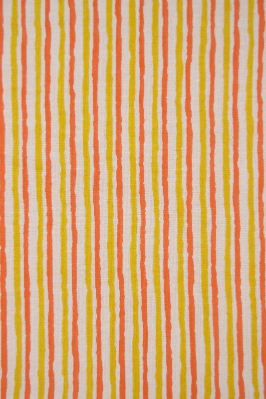 Yellow and Orange Stripes Screen Print on organic Cotton Fabric
