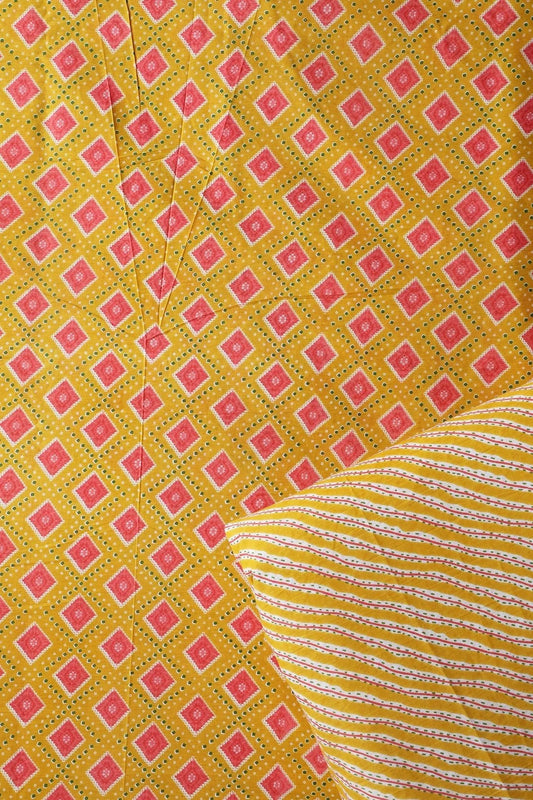 Yellow And White Pure Cotton Unstitched Suit Set (2 Piece)