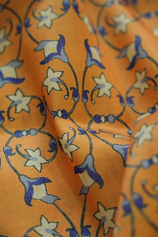 Yellow Floral Digital Print on Tussar Satin Fabric