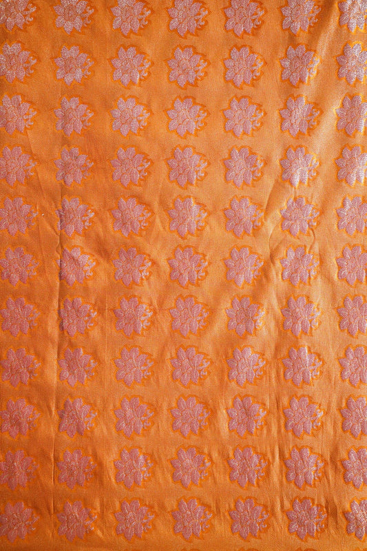 Yellow Ochre Floral Jute Banarasi Gold Zari Jacquard Fabric