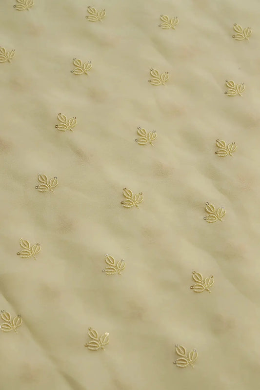 Yellow Thread With Sequins Small Leafy Embroidery Work On Light Yellow Georgette Fabric